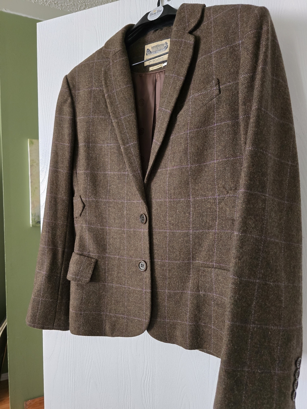 Max Studio Brown Plaid Blazer with Subtle Purple Windowpane